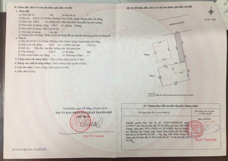 Chính chủ rao bán nhà tại đường Lê Duẩn – TP Đà Nẵng; DT đất 109 m2; giá 14,5 tỷ