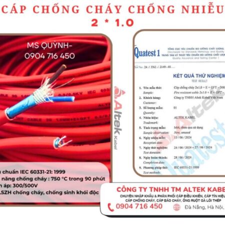 Cáp chống cháy chống nhiễu 2×1.0 Altek Kabel IEC 60331-21: 1999