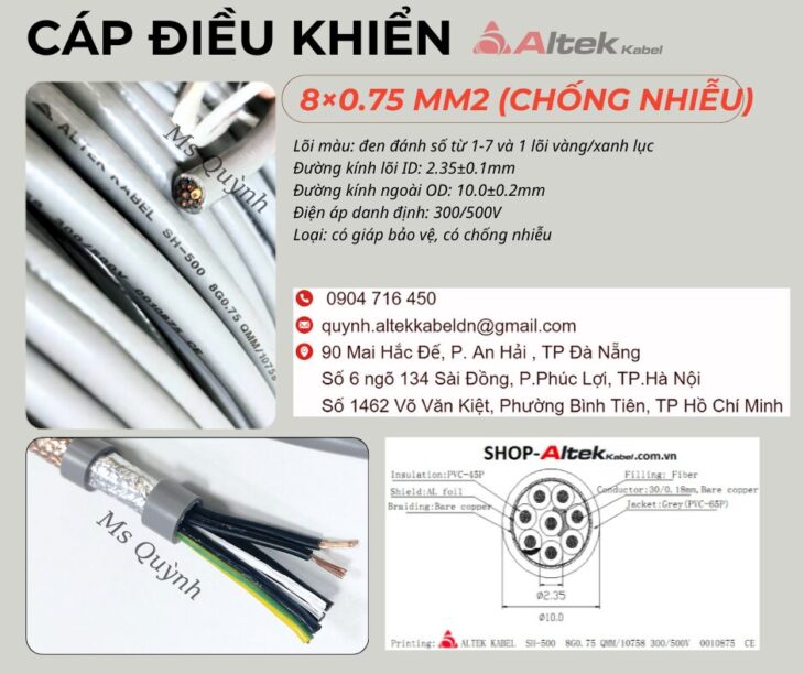 Cáp điều khiển có lưới Altek Kabel 8×0.75mm2 Hà Nội