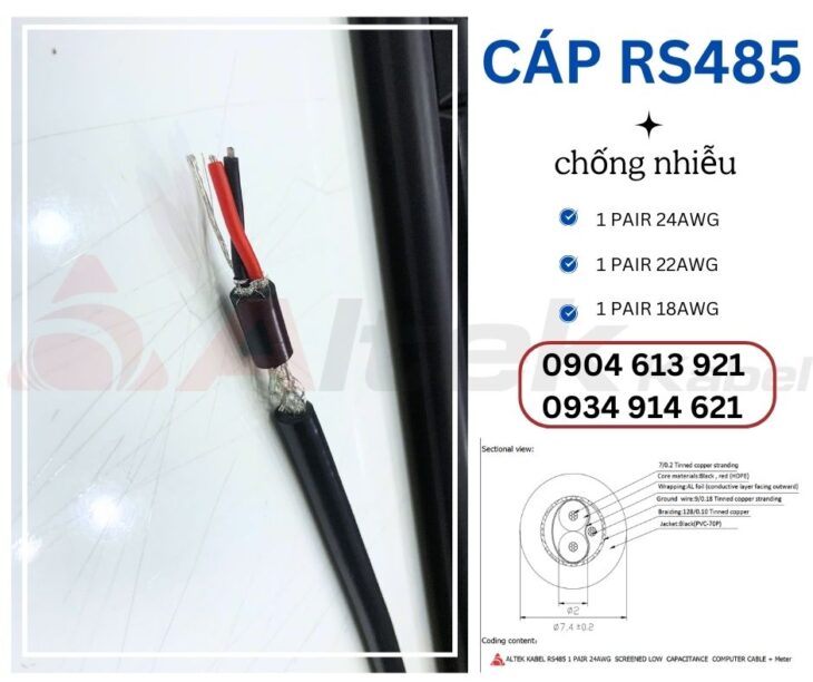 cáp tín hiệu rs485 2p22awg chống nhiễu Altek Kabel chính hãng Đà Nẵng, Hà Nội, HCM