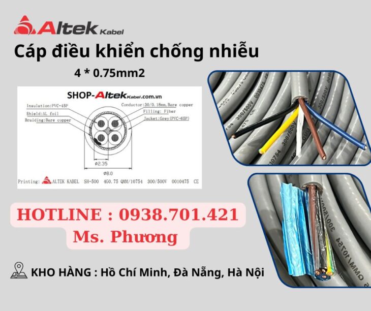 Cáp điều khiển có lưới chống nhiễu Altek Kabel 4G 0.75QMM