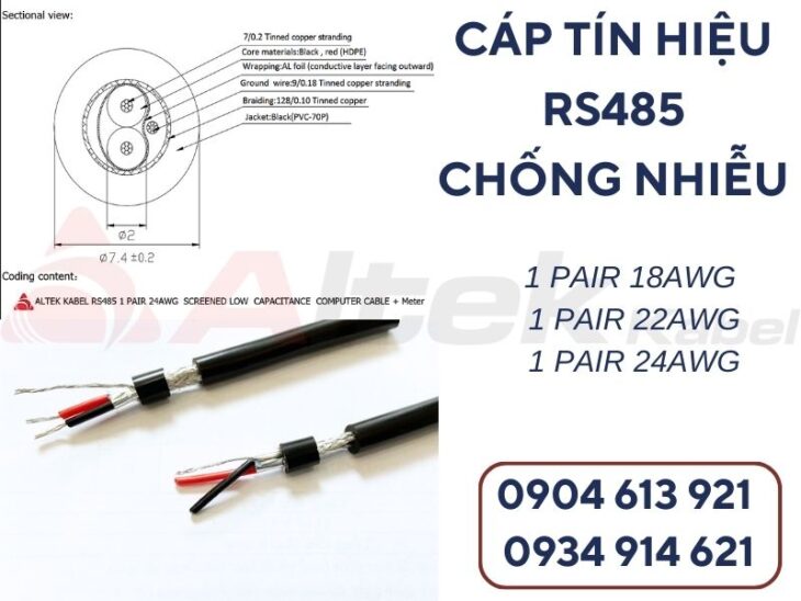 cáp tín hiệu rs485 2p22awg chống nhiễu Altek Kabel chính hãng Đà Nẵng, Hà Nội, HCM