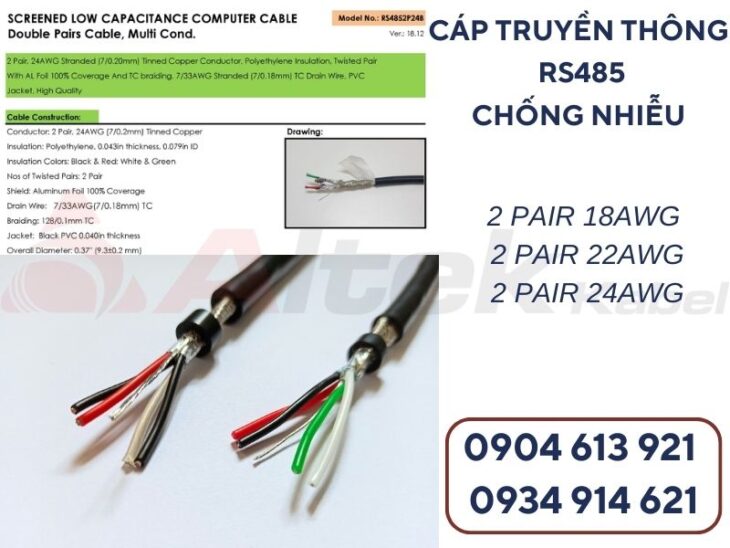 cáp tín hiệu rs485 2p22awg chống nhiễu Altek Kabel chính hãng Đà Nẵng, Hà Nội, HCM