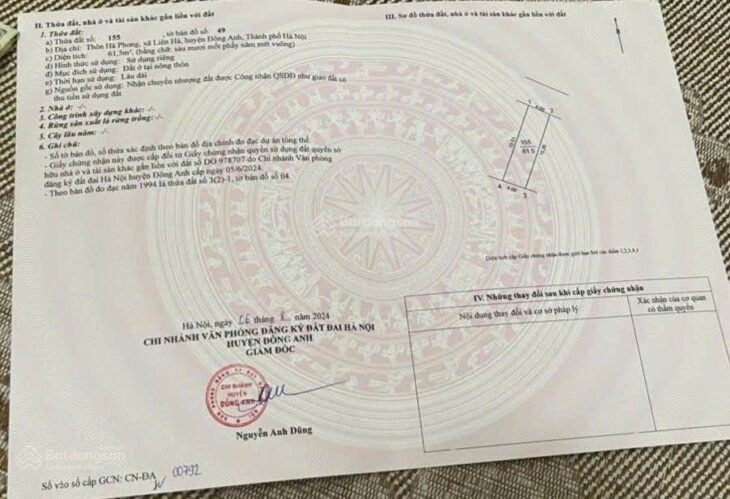 Bán 61.5m2 đất Hà Phong Liên Hà – Ô tô tránh – sát Vin LH