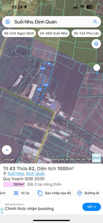 Bán đất vườn 1000m² tại Suối Nho, Định Quán – Pháp lý rõ ràng, giá 990 triệu