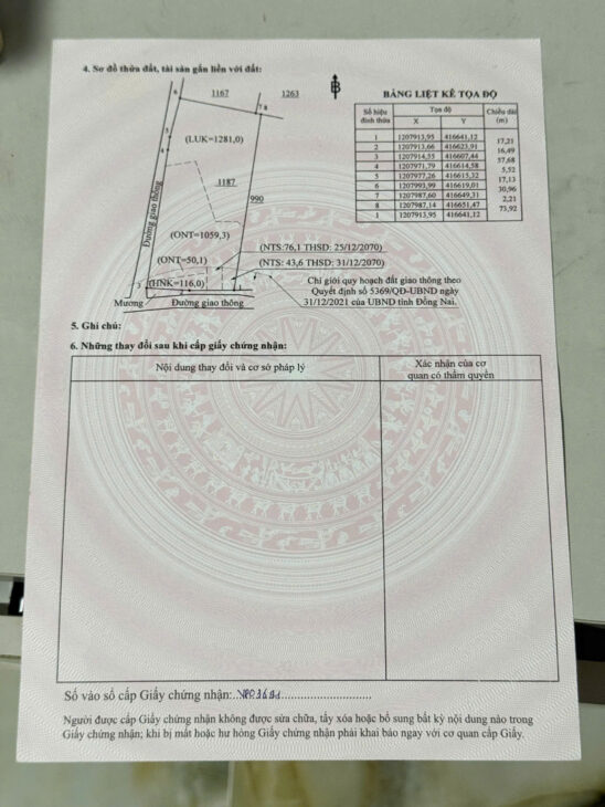 2,630m2 có 2 mặt tiền đường dái 113m, Thổ cư khủng 1,100m2, Vị trí đẹp, dân đông, gần khu du lịch,