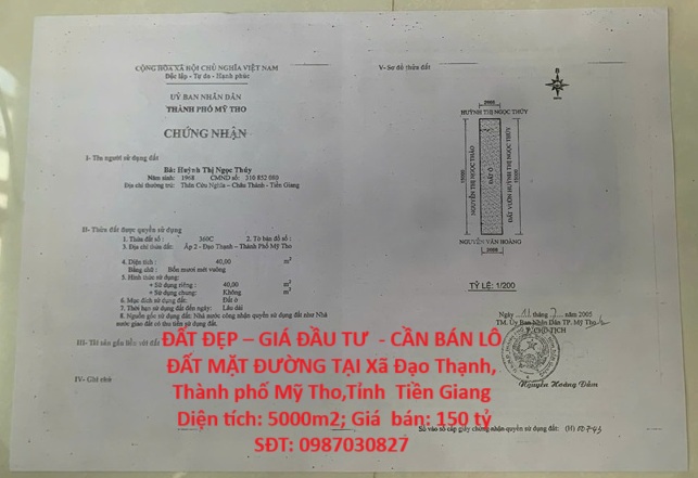 ĐẤT ĐẸP – GIÁ ĐẦU TƯ – CẦN BÁN LÔ ĐẤT MẶT ĐƯỜNG TẠI Xã Đạo Thạnh, Thành phố Mỹ Tho,Tỉnh Tiền Giang ĐẤT ĐẸP – GIÁ ĐẦU TƯ – CẦN BÁN LÔ ĐẤT MẶT ĐƯỜNG TẠI Xã Đạo Thạnh, Thành phố Mỹ Tho,Tỉnh Tiền Giang