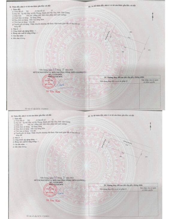 BÁN CẶP Nền Đất Chính Chủ – THỔ CƯ 100% – Ấp Mỹ Phú, P Mỹ Phong, TP Mỹ Tho, Tiền Giang