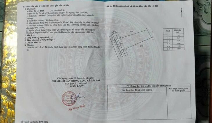 HOT HOT – CẦN BÁN LÔ ĐẤT TẠI Mỹ Long Nam, huyện Cầu ngang tỉnh Trà Vinh