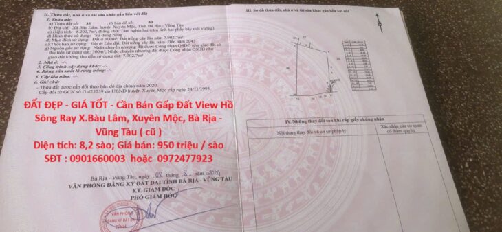 ĐẤT ĐẸP – GIÁ TỐT – Cần Bán Gấp Đất View Hồ Sông Ray X.Bàu Lâm, Xuyên Mộc, Bà Rịa – Vũng Tàu ( cũ )
