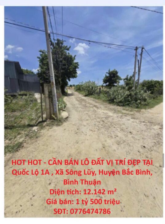 HOT HOT – CẦN BÁN LÔ ĐẤT VỊ TRÍ ĐẸP TẠI Quốc Lộ 1A , Xã Sông Lũy, Huyện Bắc Bình, Bình Thuận