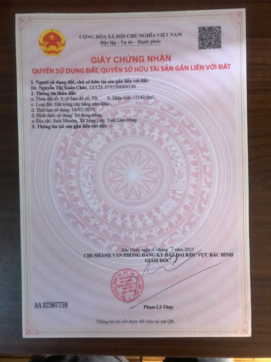 HOT HOT – CẦN BÁN LÔ ĐẤT VỊ TRÍ ĐẸP TẠI Quốc Lộ 1A , Xã Sông Lũy, Huyện Bắc Bình, Bình Thuận