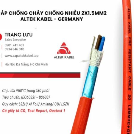 Cáp Chống Cháy Chống Nhiễu 2×1.5mm2 IEC 60331, BS6387