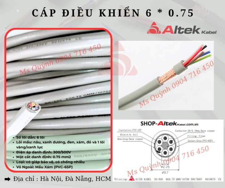 Cáp điều khiển 6 lõi Altek Kabel 6×0.75mm2 Đà Nẵng