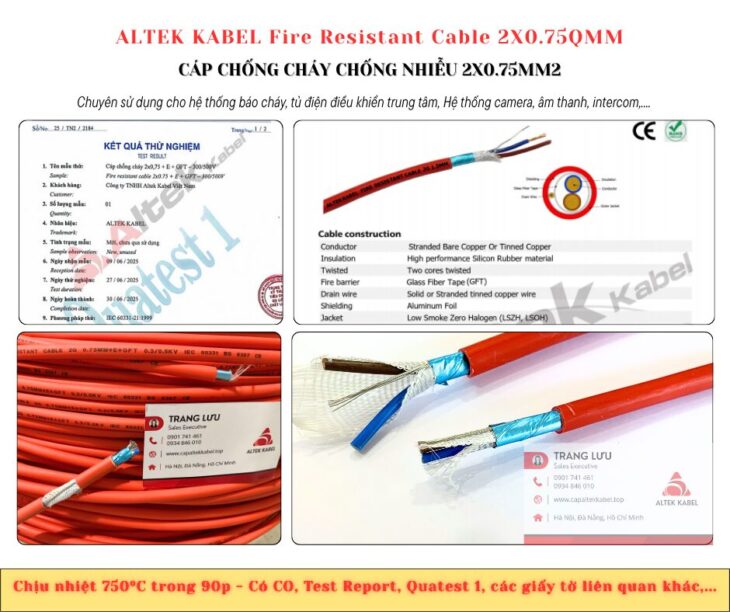 Cáp chống cháy chống nhiễu 2 lõi 18awg Đà Nẵng, Thanh Hóa, Nghệ An, Hà Tĩnh
