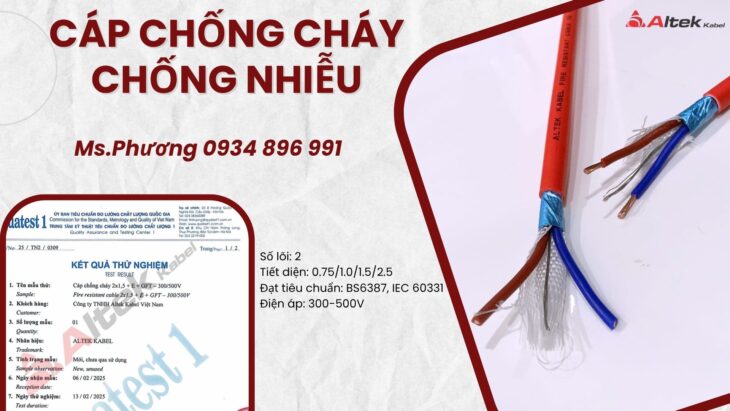 Cáp Chống Cháy Chống Nhiễu 2×0.75 /1.0 /1.5 /2.5 – Altek Kabel Đà Nẵng – Hà Nội – HCM