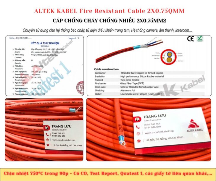 Cáp chống cháy chống nhiễu 2 lõi 18awg Đà Nẵng, Thanh Hóa, Nghệ An, Hà Tĩnh