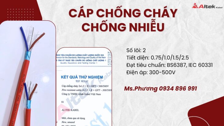 Cáp Chống Cháy Chống Nhiễu 2×0.75 /1.0 /1.5 /2.5 – Altek Kabel Đà Nẵng – Hà Nội – HCM
