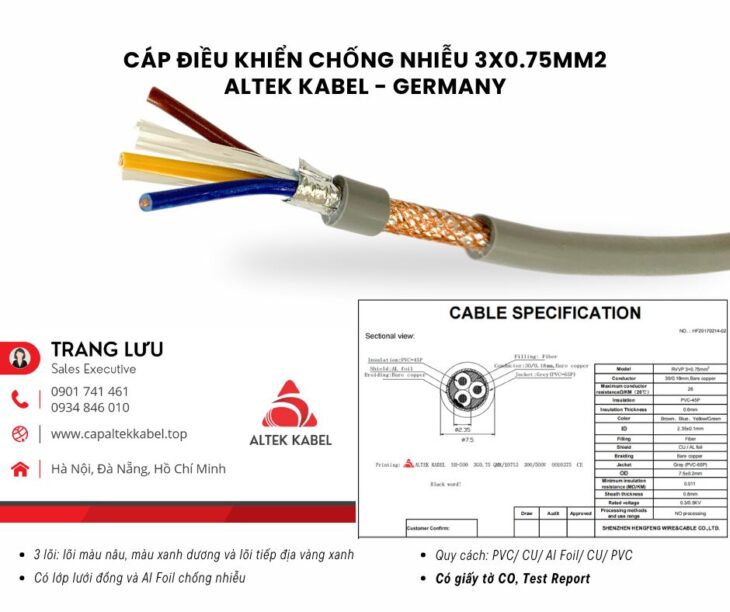 Cáp điều khiển chống nhiễu 3×0.75 Đà Nẵng, Quảng Ngãi, Bình Định, Nha Trang