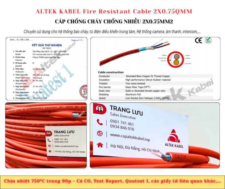 Cáp chống cháy chống nhiễu 2 lõi 18awg Đà Nẵng, Thanh Hóa, Nghệ An, Hà Tĩnh