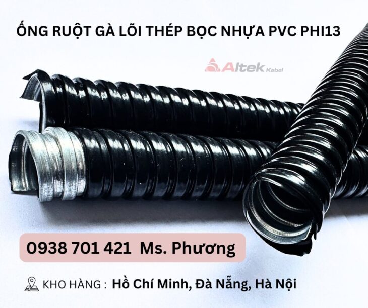 Ống ruột gà lõi thép bọc nhựa PVC Phi13 tại Đà Nẵng, Hà Nội, Hồ Chí Minh