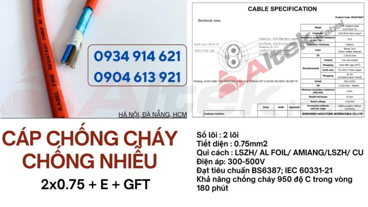Cáp tín hiệu báo cháy chống cháy chống nhiễu 2×1.0 Altek Kabel tại Hà Nội, Đà Nẵng, HCM
