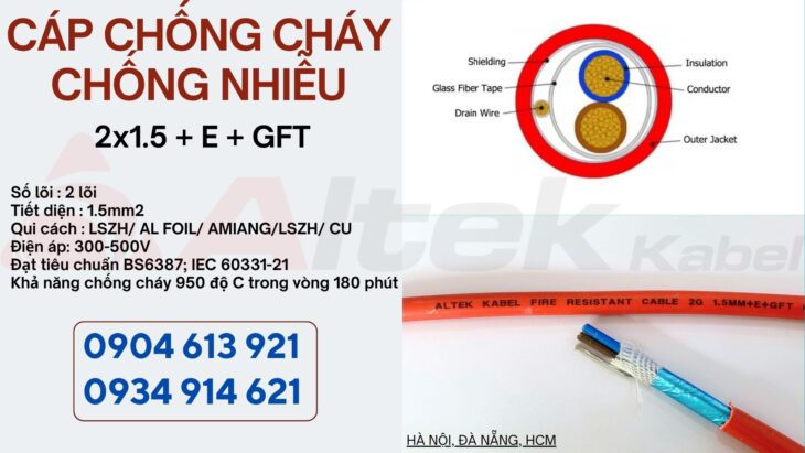Cáp tín hiệu báo cháy chống cháy chống nhiễu 2×1.0 Altek Kabel tại Hà Nội, Đà Nẵng, HCM