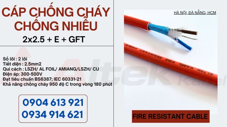 Cáp tín hiệu báo cháy chống cháy chống nhiễu 2×0.75mm Altek Kabel đạt tiêu chuẩn IEC60331