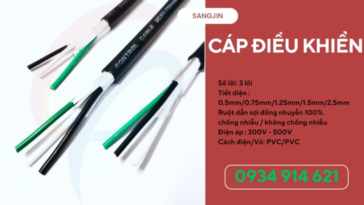 Cáp điều khiển Sangjin 3 core – Cu chống nhiễu 3×1.25mm2 – sẵn hàng kho TPHCM