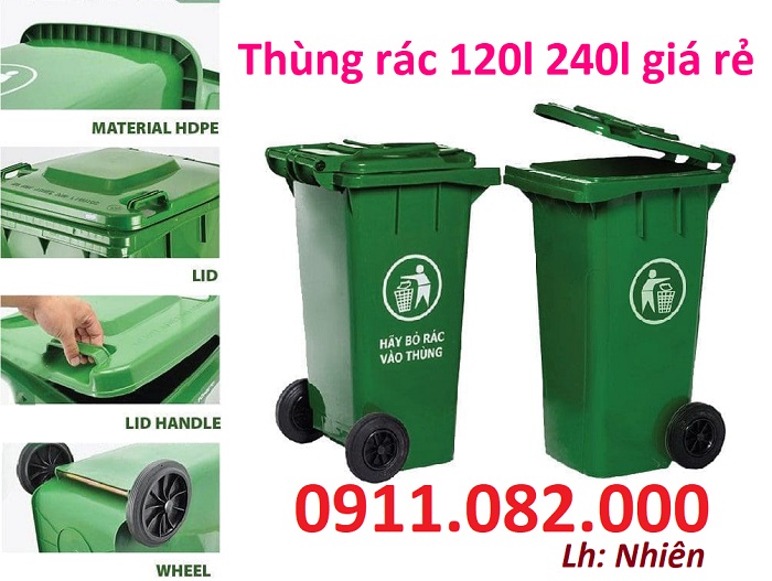 Sỉ lẻ thùng rác 120l 240L 660L giá rẻ- thùng rác ngăn phân loại đủ kích thước- lh 0911082000