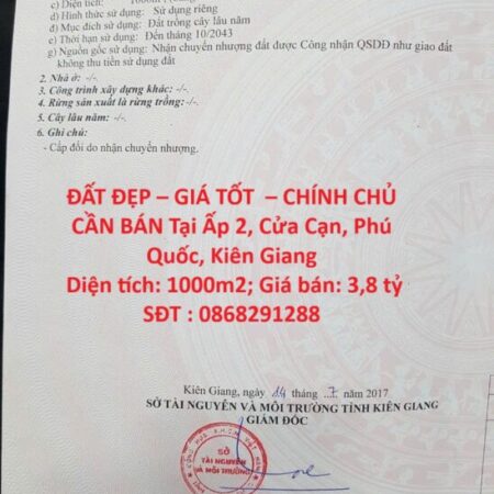 ĐẤT ĐẸP – GIÁ TỐT – CHÍNH CHỦ CẦN BÁN Tại Ấp 2, Cửa Cạn, Phú Quốc, Kiên Giang