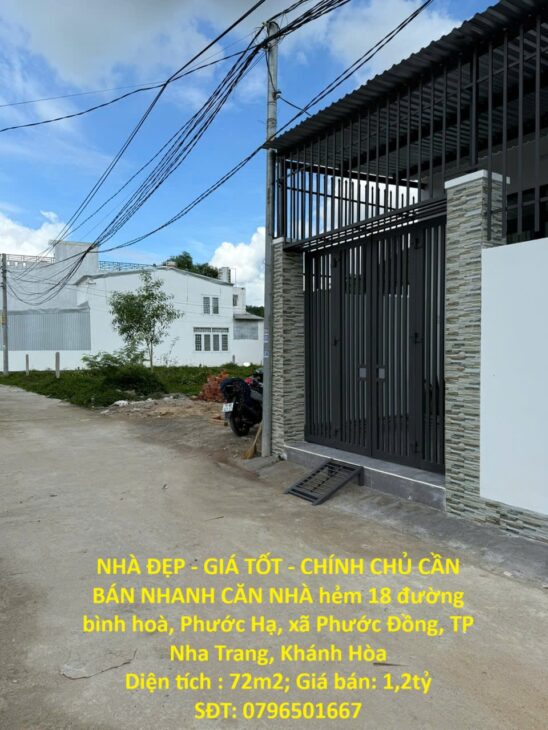 NHÀ ĐẸP – GIÁ TỐT – CHÍNH CHỦ CẦN BÁN NHANH CĂN NHÀ Phước Hạ, xã Phước Đồng, TP Nha Trang, Khánh Hòa