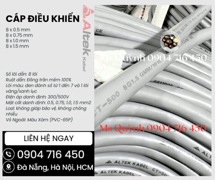 Cáp điều khiển, cáp tín hiệu 8×0.5, 8×0.75, 8×1.0, 8×1.5 Altek Kabel