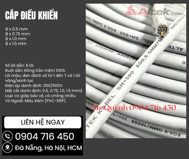 Cáp điều khiển, cáp tín hiệu 8×0.5, 8×0.75, 8×1.0, 8×1.5 Altek Kabel