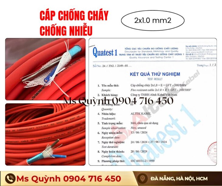 Cáp chống cháy chống nhiễu 2×1.0 mm2, 2×1.5 mm2 Altek Kabel
