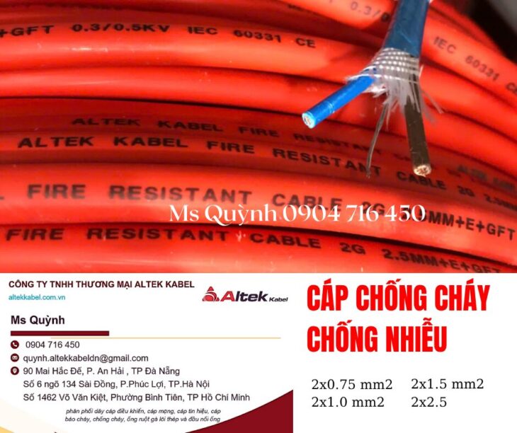 Cáp chống cháy chống nhiễu 2×1.0 mm2, 2×1.5 mm2 Altek Kabel