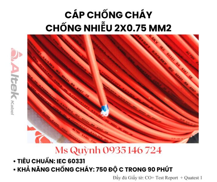 Cáp chống cháy chống nhiễu 2×0.75 mm2 Fr Altek Kabel, tín hiệu báo cháy