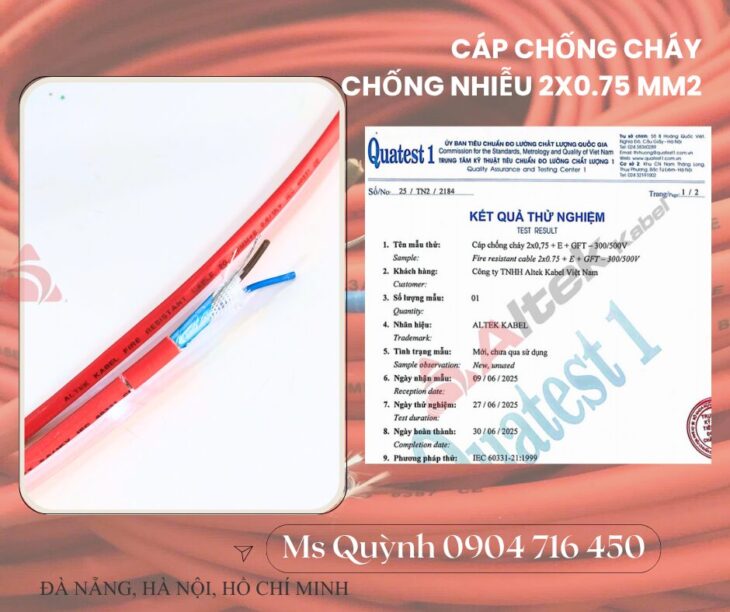 Cáp chống cháy chống nhiễu 2×0.75 mm2 Fr Altek Kabel, tín hiệu báo cháy