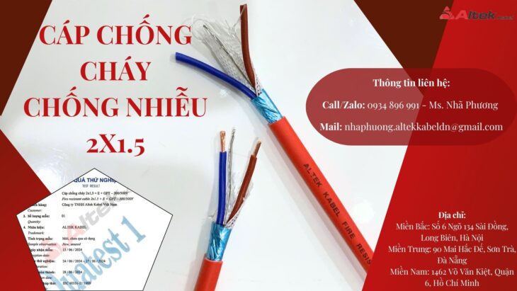 Cáp Chống Cháy Chống Nhiễu 2×1.5 mm2 Chuẩn BS6387, IEC 60331 Hồ Chí Minh