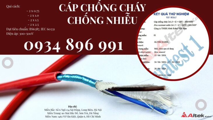 Cáp Chống Cháy Chống Nhiễu 2×2.5 mm2 Chuẩn BS6387, IEC 60331