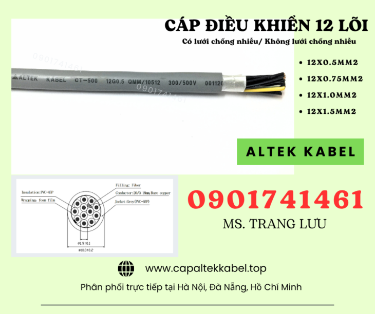 Cáp điều khiển 12×0.5/12×0.75/12×1.0/12×1.5 Altek Kabel