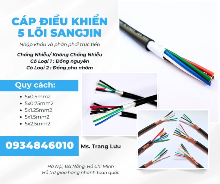 Cáp RVVP/ CXV 5×0.5/5×0.75/5×1.25/5×1.5/5×2.5 sẵn HCM