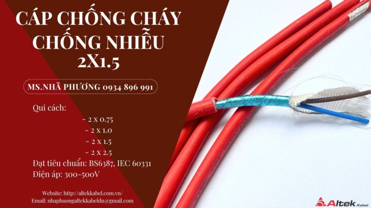 Cáp Chống Cháy Chống Nhiễu 2×1.5 mm2 Chuẩn BS6387, IEC 60331 Hồ Chí Minh