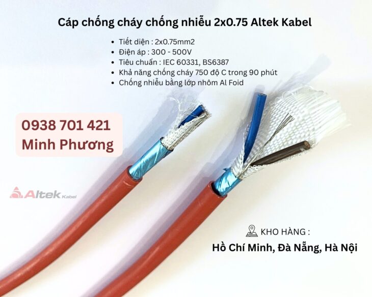 Cáp chống cháy chống nhiễu 2×0.75 Altek Kabel Đà Nẵng, Bình Định, Phú Yên