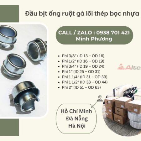 Đầu bịt ống ruột gà lõi thép bọc nhựa PVC Đà Nẵng, Nghệ An, Thanh Hóa Đầu bịt ống ruột gà lõi thép bọc nhựa PVC Đà Nẵng, Nghệ An, Thanh Hóa