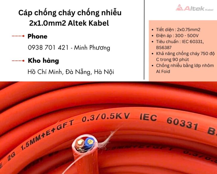 Cáp chống cháy chống nhiễu Altek Kabel 2×1.0mm2 Đà Nẵng, Lâm Đồng, Huế