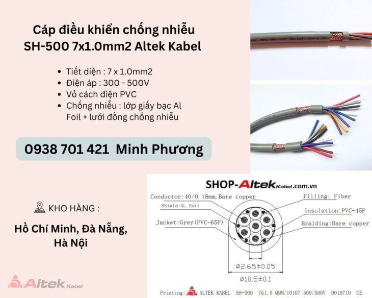 Cáp điều khiển chống nhiễu SH-500 7×1.0mm2 Altek Kabel Đà Nẵng, Hà Nội, Hải Phòng