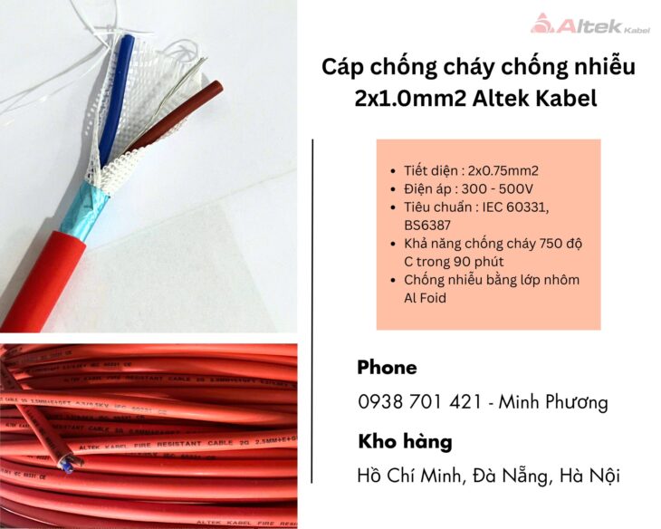 Cáp chống cháy chống nhiễu Altek Kabel 2×1.0mm2 Đà Nẵng, Lâm Đồng, Huế