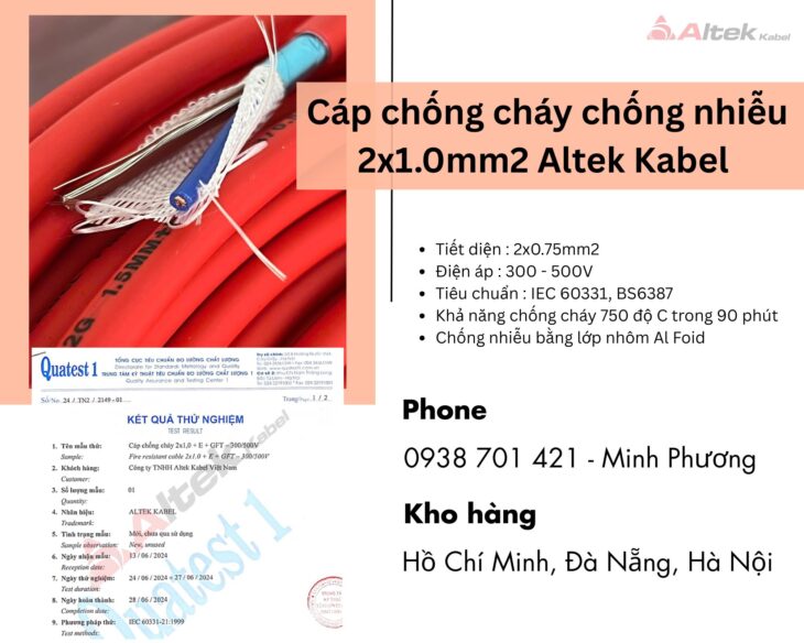 Cáp chống cháy chống nhiễu Altek Kabel 2×1.0mm2 Đà Nẵng, Lâm Đồng, Huế