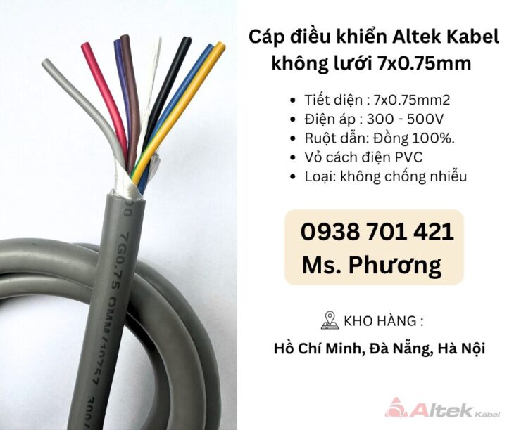Cáp điều khiển Altek Kabel không lưới 7×0.75mm Đà Nẵng, Hà Nội, Hồ Chí Minh